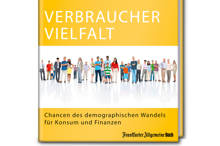 Gelbes Cover des Buches Verbrauchervielfalt auf dem viele Menschen nebeneinander abgebildet sind