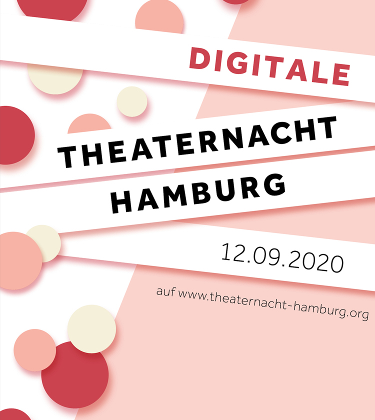 Logo der Theaternacht Hamburg mit Textstreifen vor einem pastellfarbigen Hintergrund auf dem runde Kreise wie Konfetti liegen