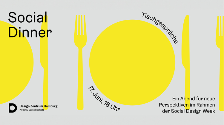 Logo vom Dinner auf der Social Design Week mit Umrissen in Gelb von Teller und Besteck